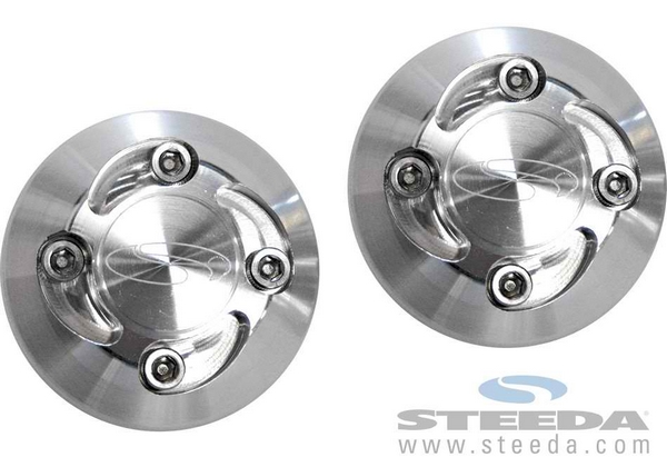 Steeda Aluminum Strut Covers - Machined/Steeda Logo (05-10 GT/V6/Bullitt)